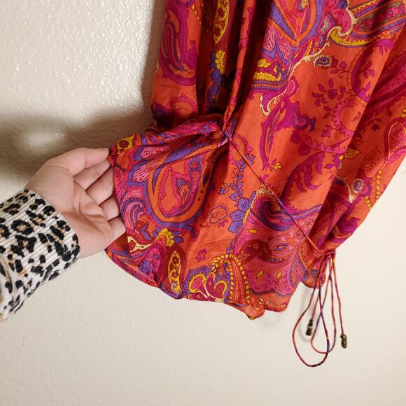 Lauren Ralph Lauren Blouse 100% Silk Paisley Boho Bohemian Flowy Top Sz L - Picture 4 of 11